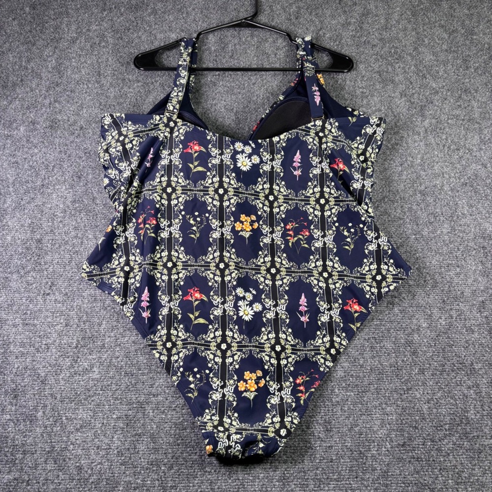 Agua Bendita Target One Piece Swimsuit Womens 2X Navy Blue Floral Trellis Padded - Picture 4 of 7